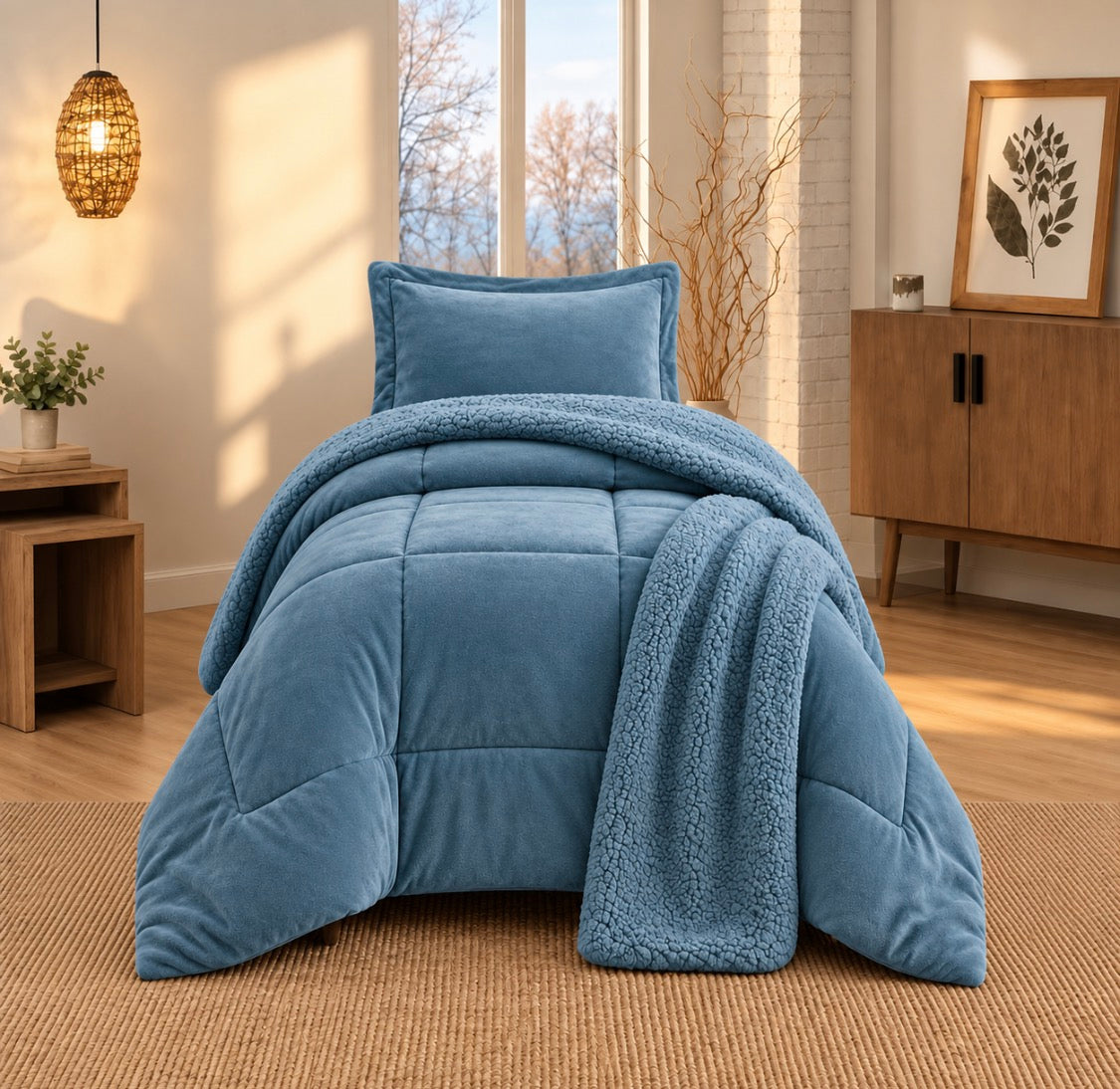 Cubrecama Martiné Flannel Azul 1 1/2 Plazas