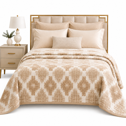 Frazada Martiné Jacquard Beige Geométrico 2 Plazas