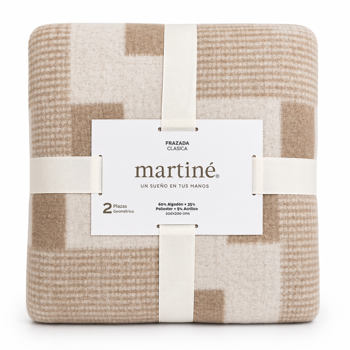 Frazada Martiné Jacquard Beige Geométrico 2 Plazas