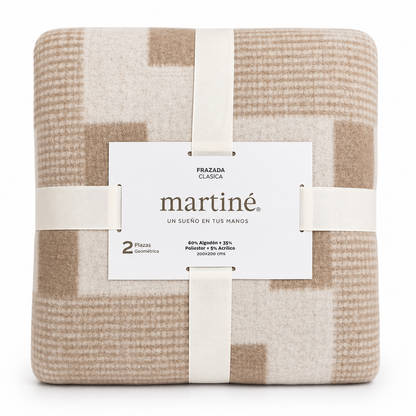 Frazada Martiné Jacquard Beige Geométrico 2 Plazas