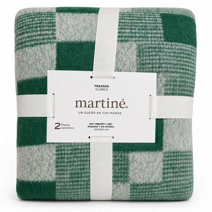 Frazada Martiné Jacquard Verde Geométrico 2 Plazas