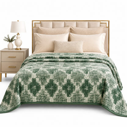 Frazada Martiné Jacquard Verde Geométrico 2 Plazas
