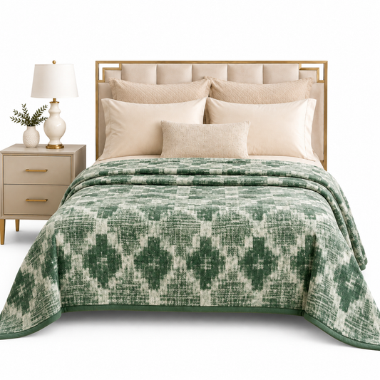 Frazada Martiné Jacquard Verde Geométrico 2 Plazas