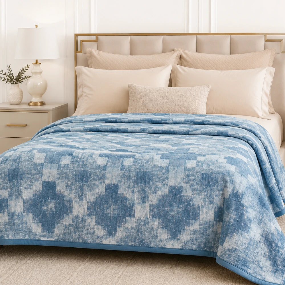 Frazada Martiné Jacquard Celeste Geométrico 2 Plazas