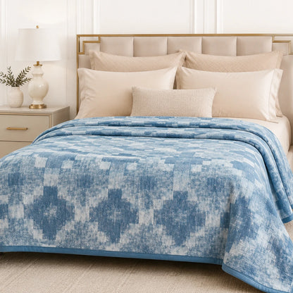 Frazada Martiné Jacquard Celeste Geométrico 2 Plazas