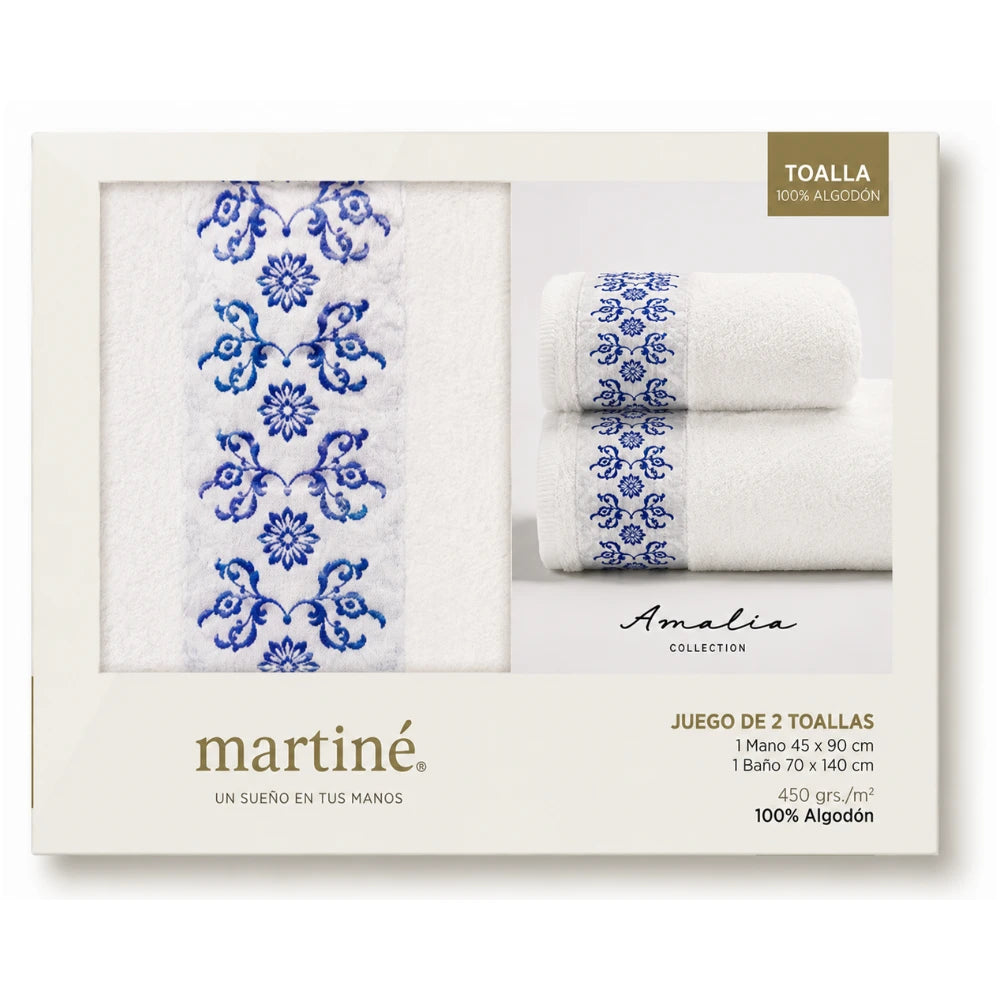 Jg de 2 Toallas Martiné Amalia Blanca con Borde Jacquard
